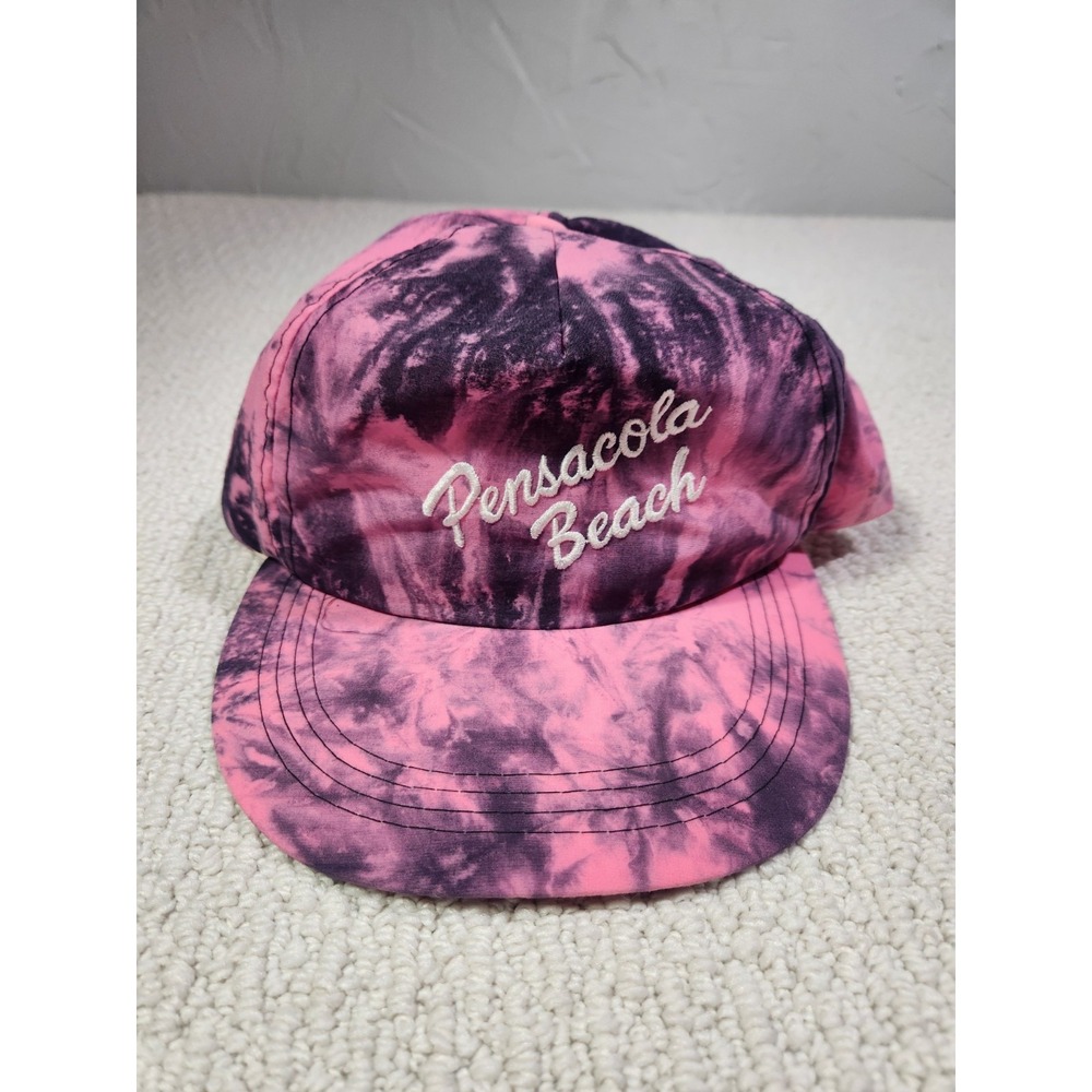 VTG Pensacola Beach Trucker Hat Cap Snapback‎ Pink And Black Tie Dye